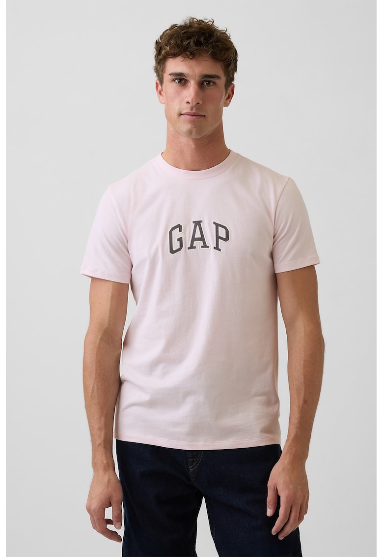 Tricou de bumbac cu aplicatie logo - Roz pastel