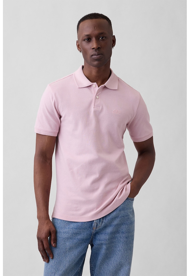 Tricou polo cu logo discret - Roz pastel