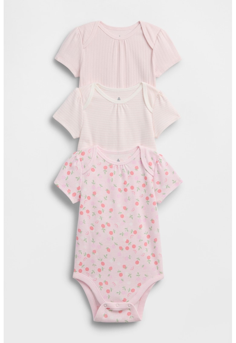Set de body-uri din bumbac cu imprimeu - 3 piese - Roz pastel