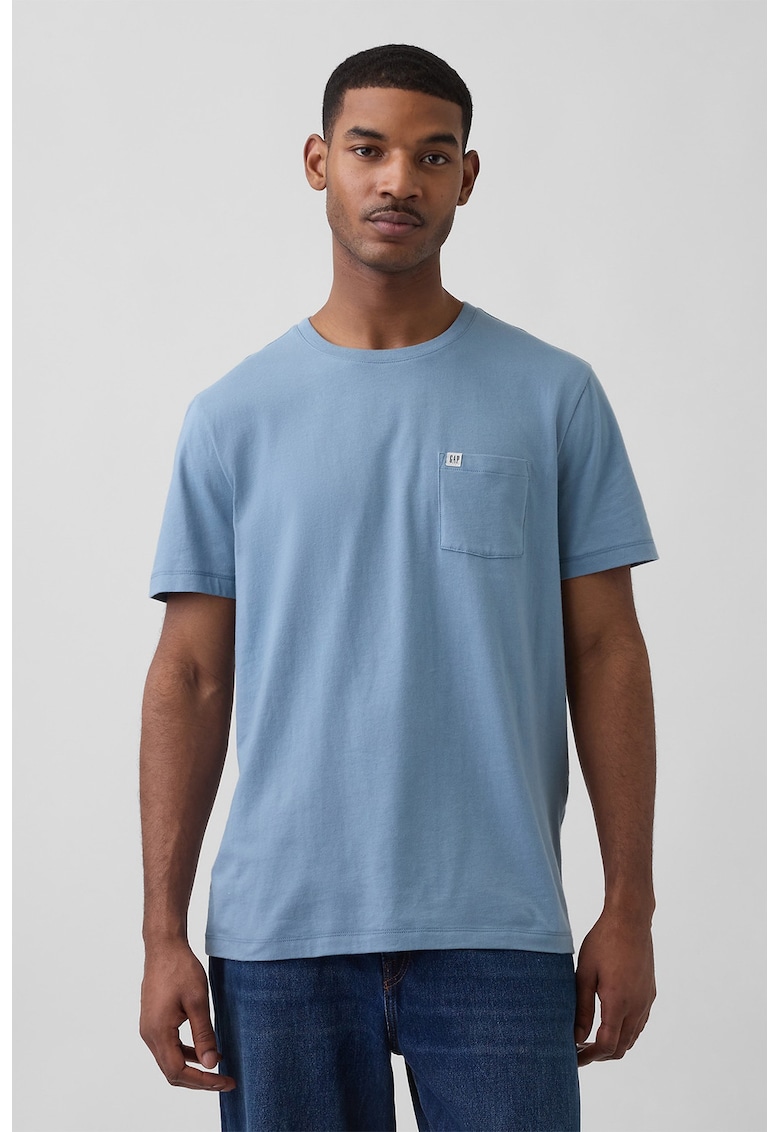 Tricou de bumbac organic cu buzunar pe piept
