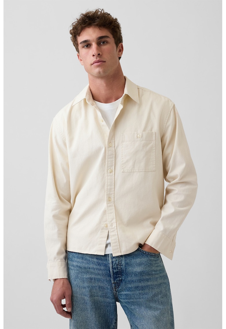 Camasa relaxed fit din bumbac si in - Galben pal