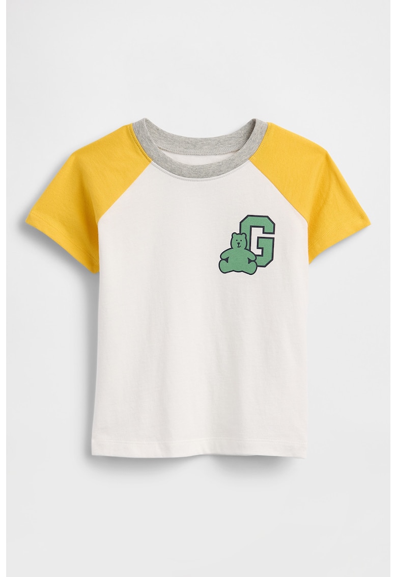 Tricou din bumbac cu imprimeu - Galben sofran/Gri deschis melange/Bej deschis
