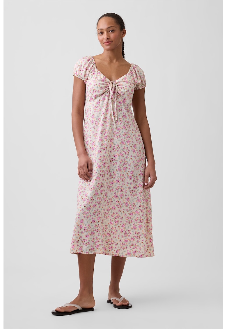 Rochie midi din denim - Roz pastel/Alb optic