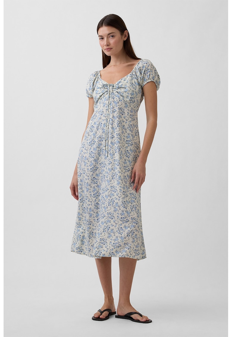 Rochie midi din denim - Albastru prafuit/Alb optic