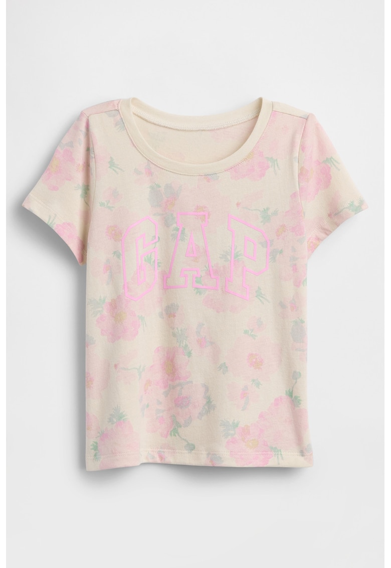 Tricou din bumbac cu imprimeu logo - Bej/Roz
