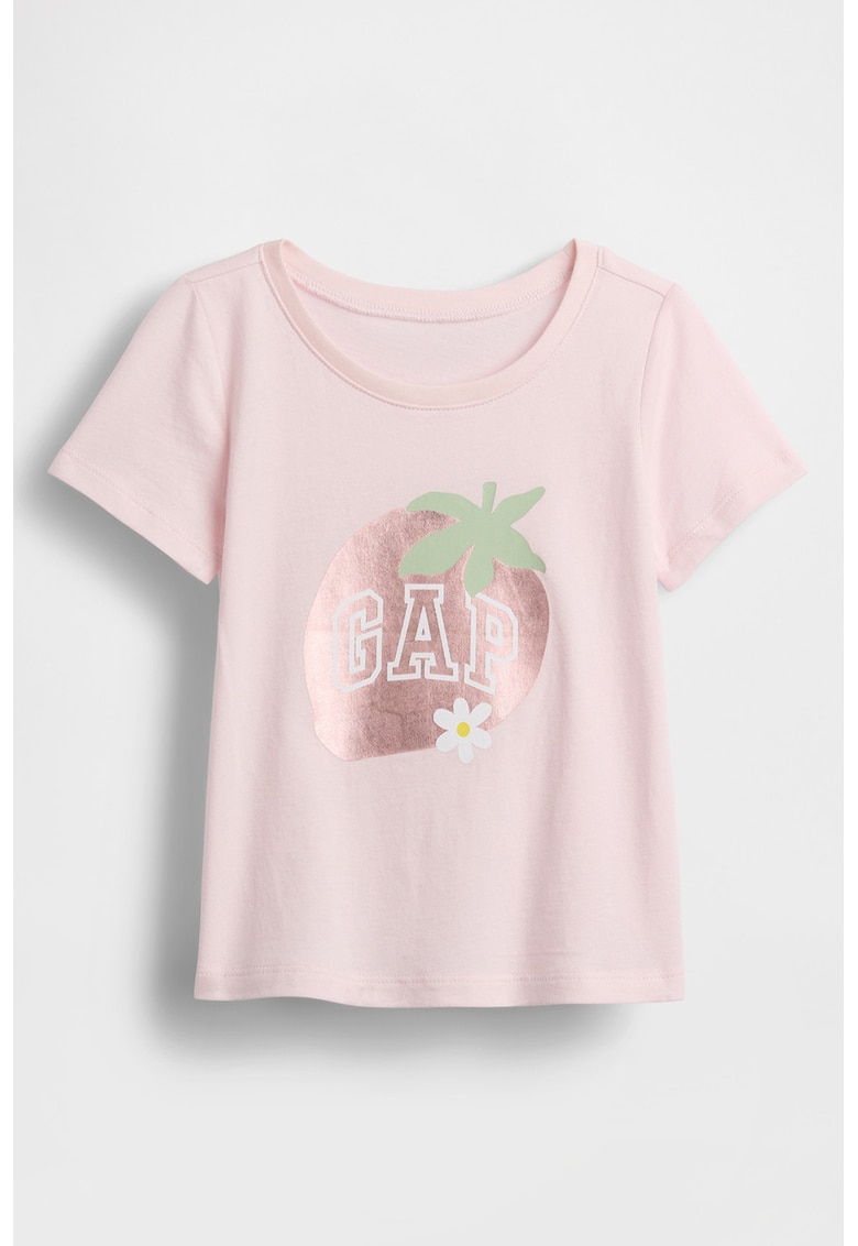 Tricou din bumbac cu imprimeu logo - Roz prafuit