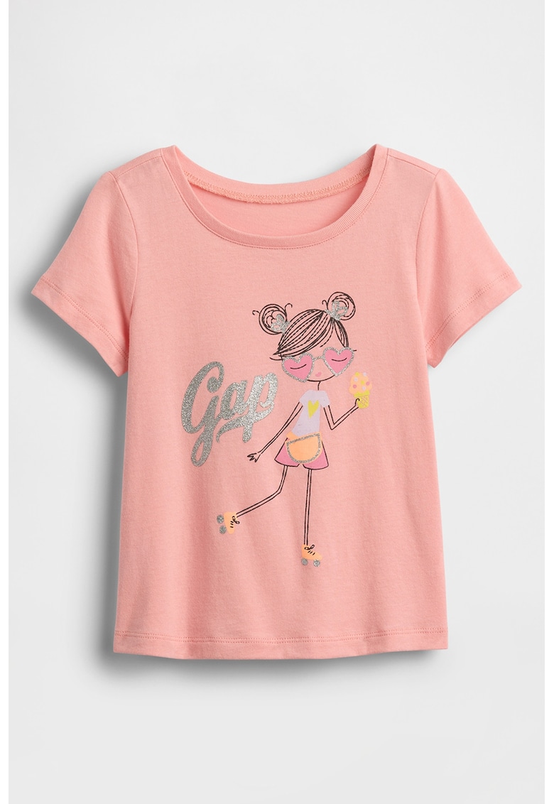 Tricou din bumbac cu imprimeu logo - Roz somon