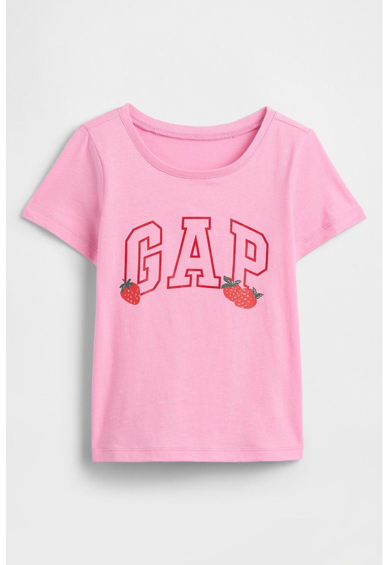 Tricou cu decolteu rotund si imprimeu - Fucsia