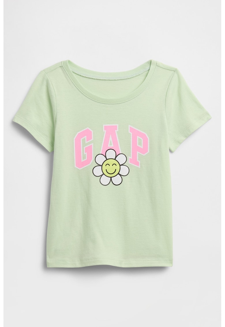 Tricou cu decolteu rotund si imprimeu - Verde pal