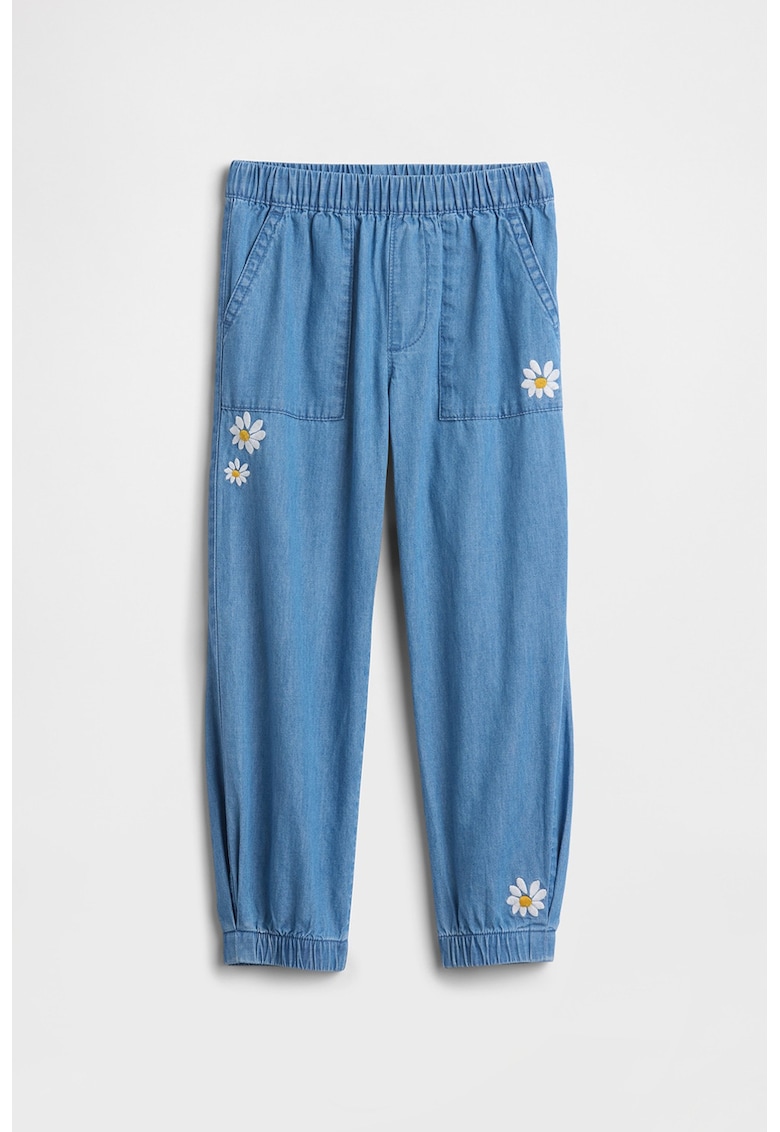 Blugi cu broderie florala - Albastru pastel