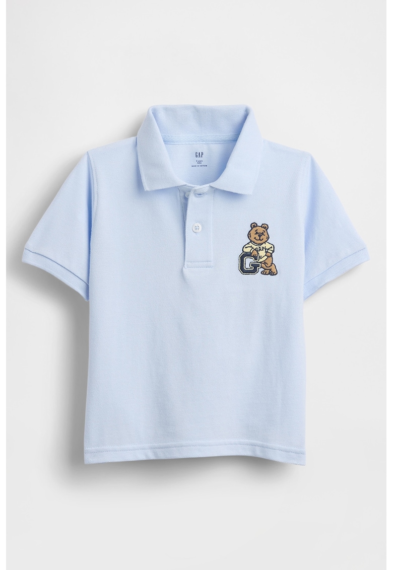 Tricou polo cu detaliu brodat - Albastru pastel