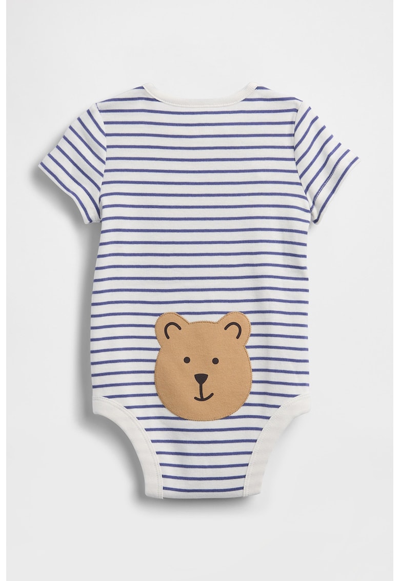 Body cu maneci scurte si model - Albastru pastel/Alb murdar