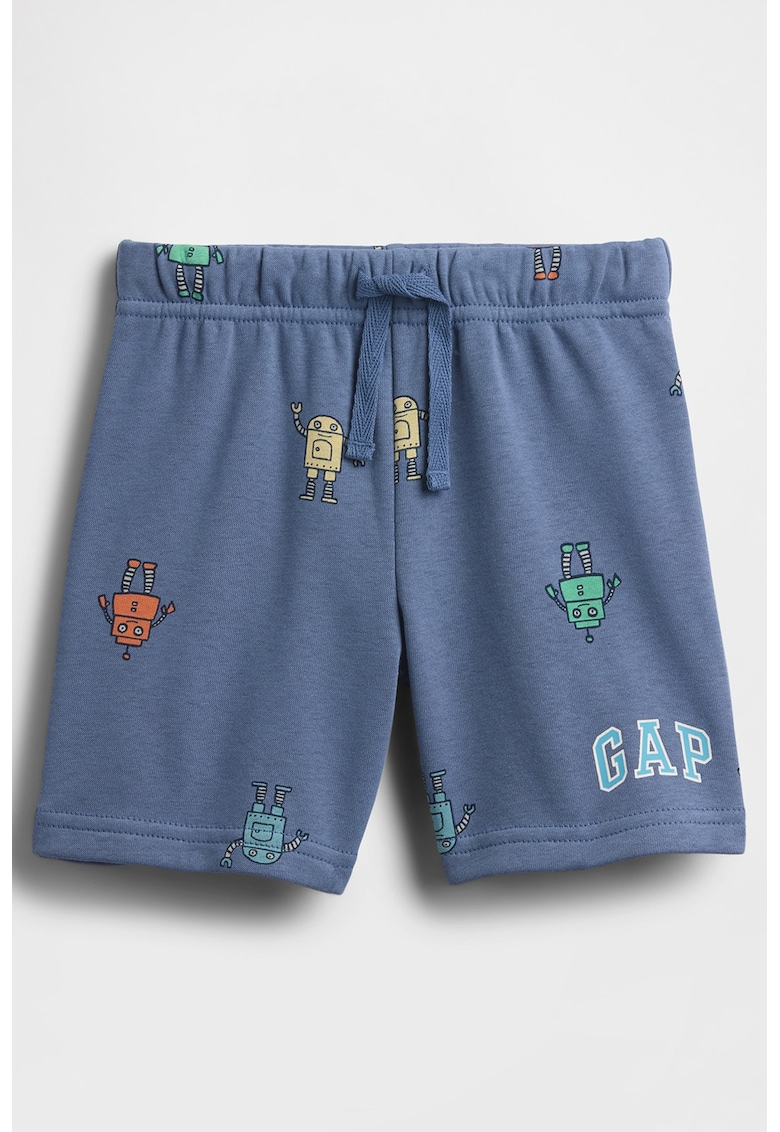 Pantaloni scurti din amestec de bumbac cu imprimeu - Albastru prafuit