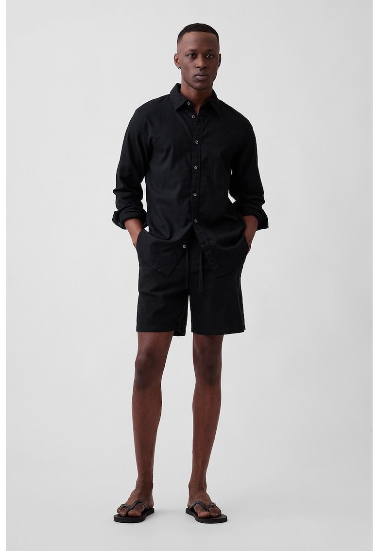 Pantaloni scurti din in si bumbac - Negru