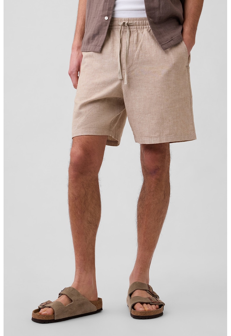 Pantaloni scurti din in si bumbac - Bej