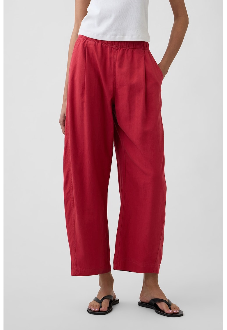 Pantaloni crop din amestec de in - Rosu