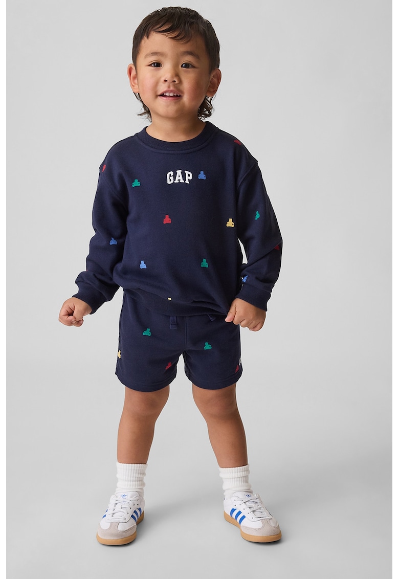 Set de bluza de trening si pantaloni scurti cu logo - 2 piese - Bleumarin