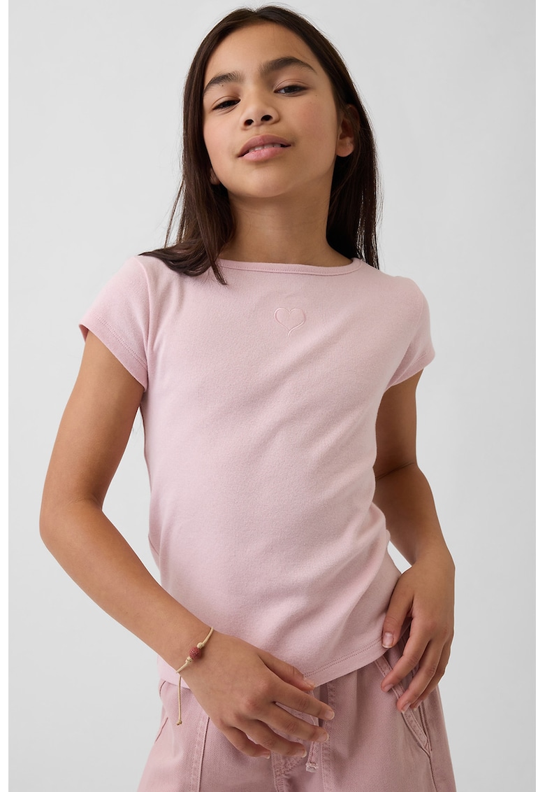 Tricou slim-fit cu decolteu rotund - Roz pal