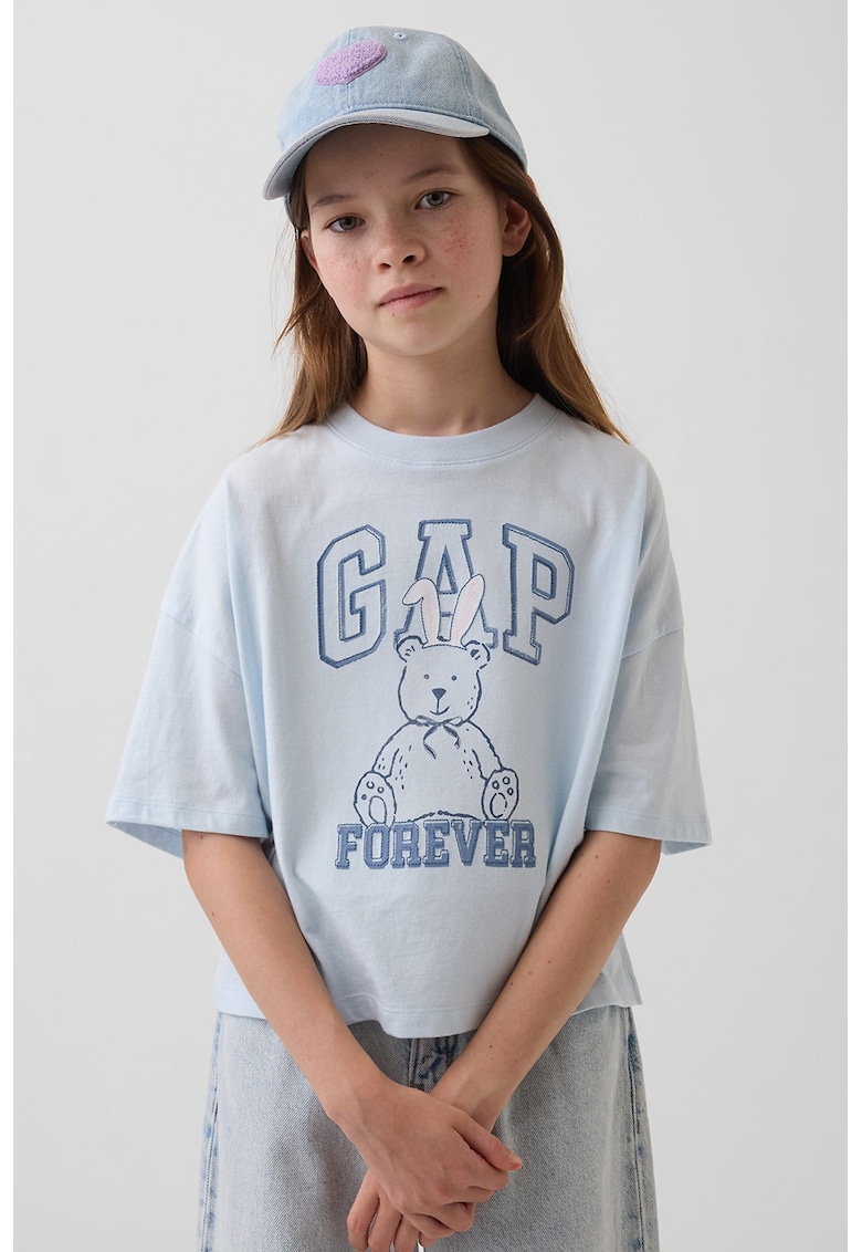 Tricou din bumbac cu logo - Albastru deschis