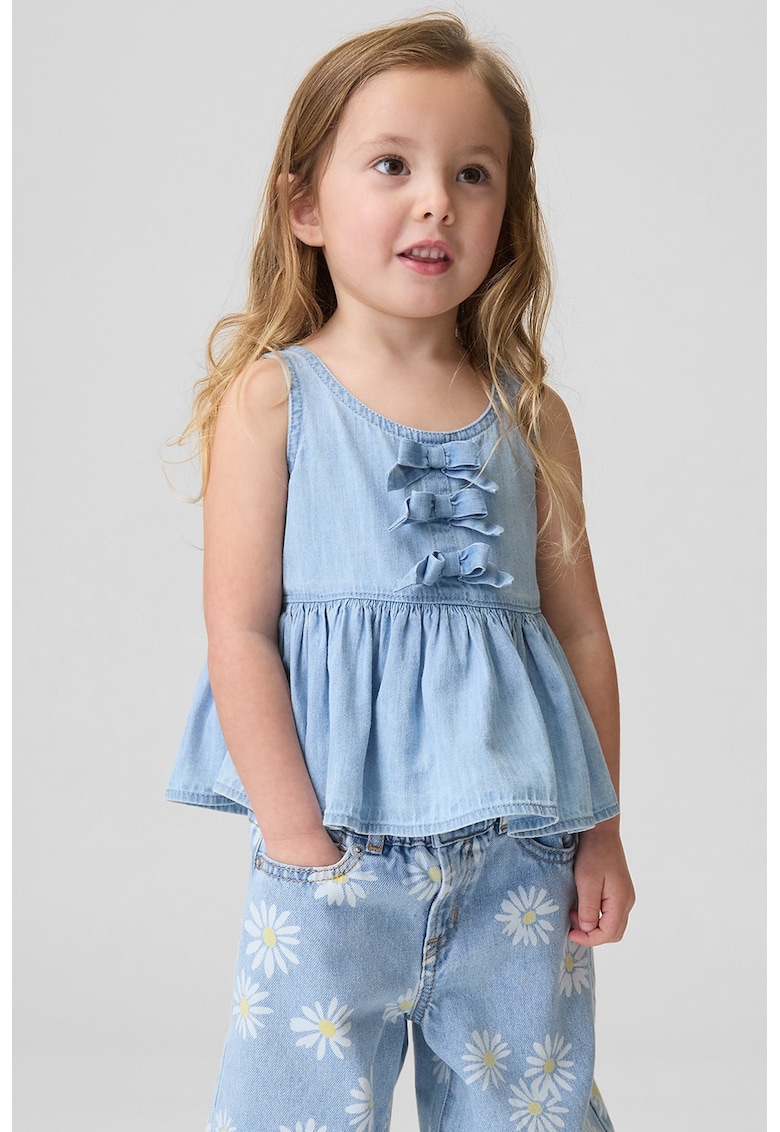 Top din bumbac decorat cu funde - Albastru pastel