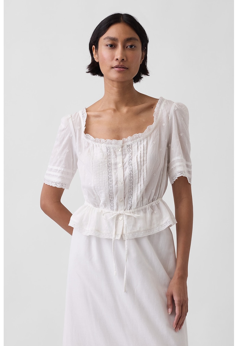 Bluza crop cu maneci scurte si broderie