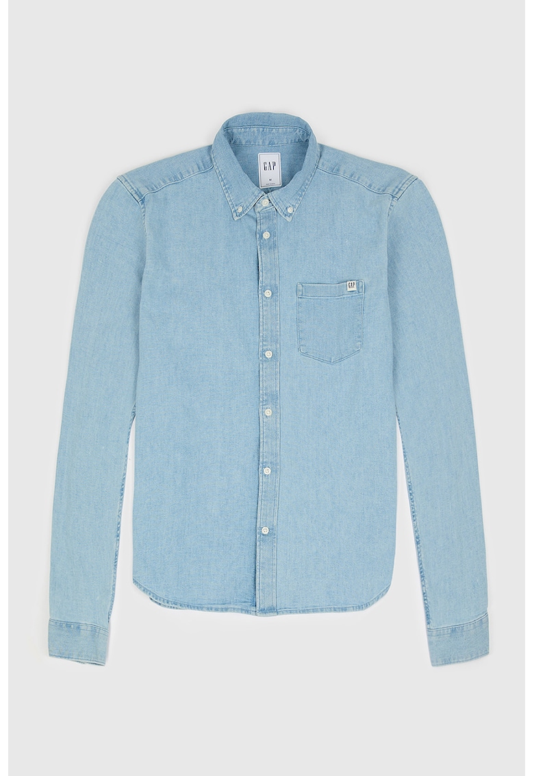Camasa din denim cu guler fixat cu nasturi - Albastru pastel