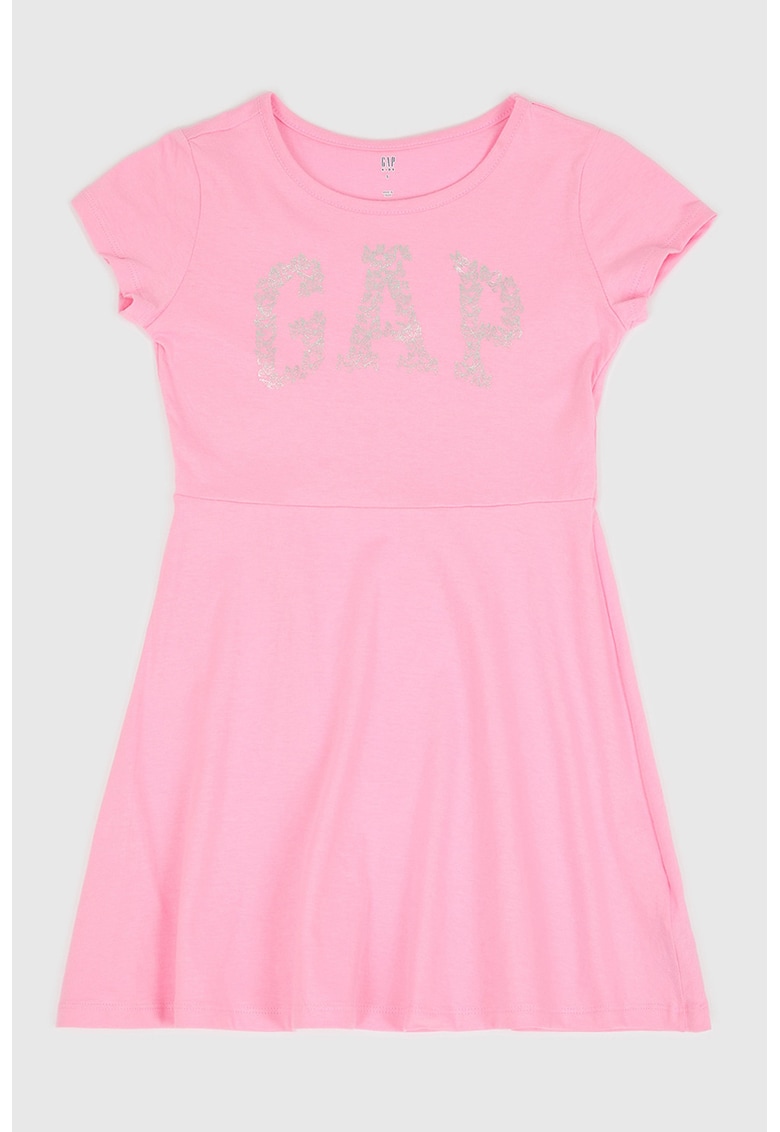 Rochie din bumbac cu imprimeu logo - Roz