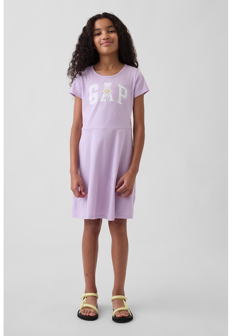 Rochie din bumbac cu imprimeu logo - Lila