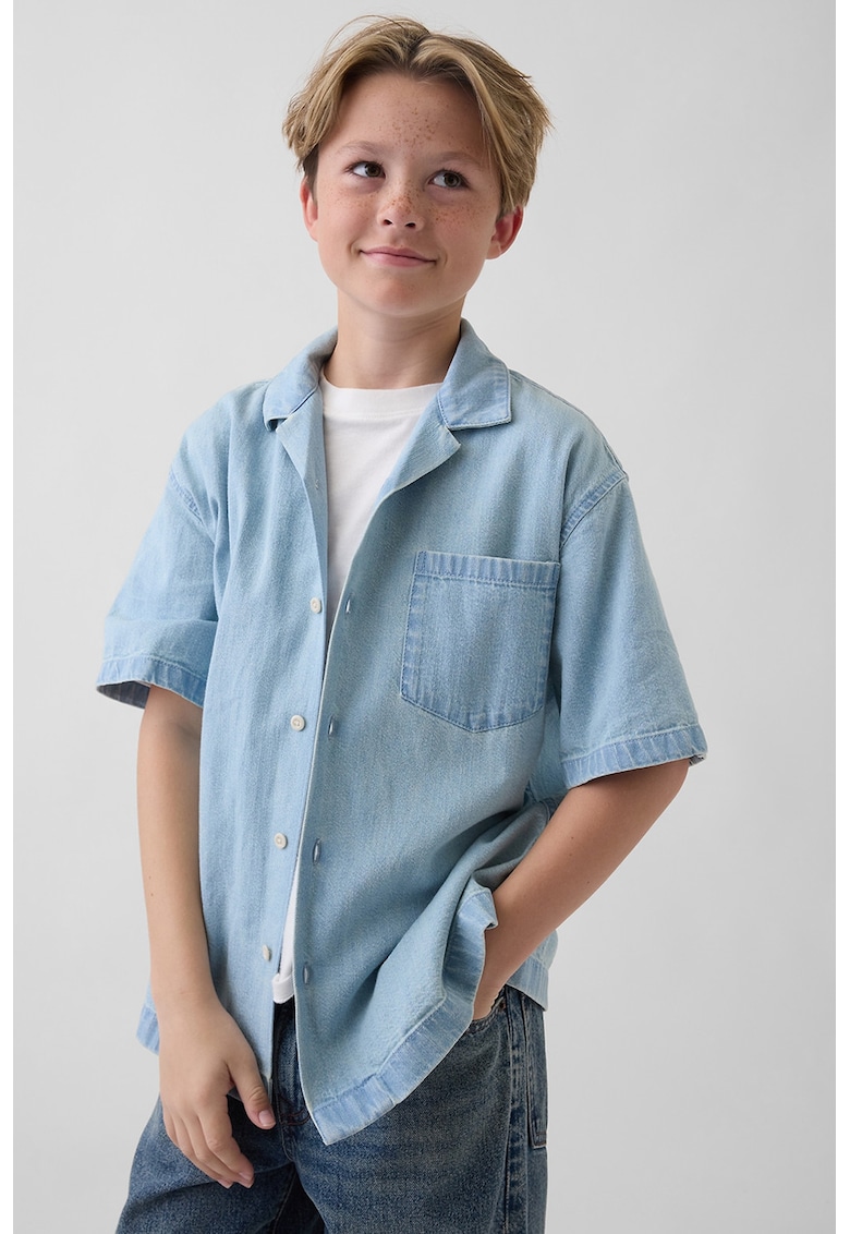 Camasa din denim cu maneci scurte - Albastru deschis