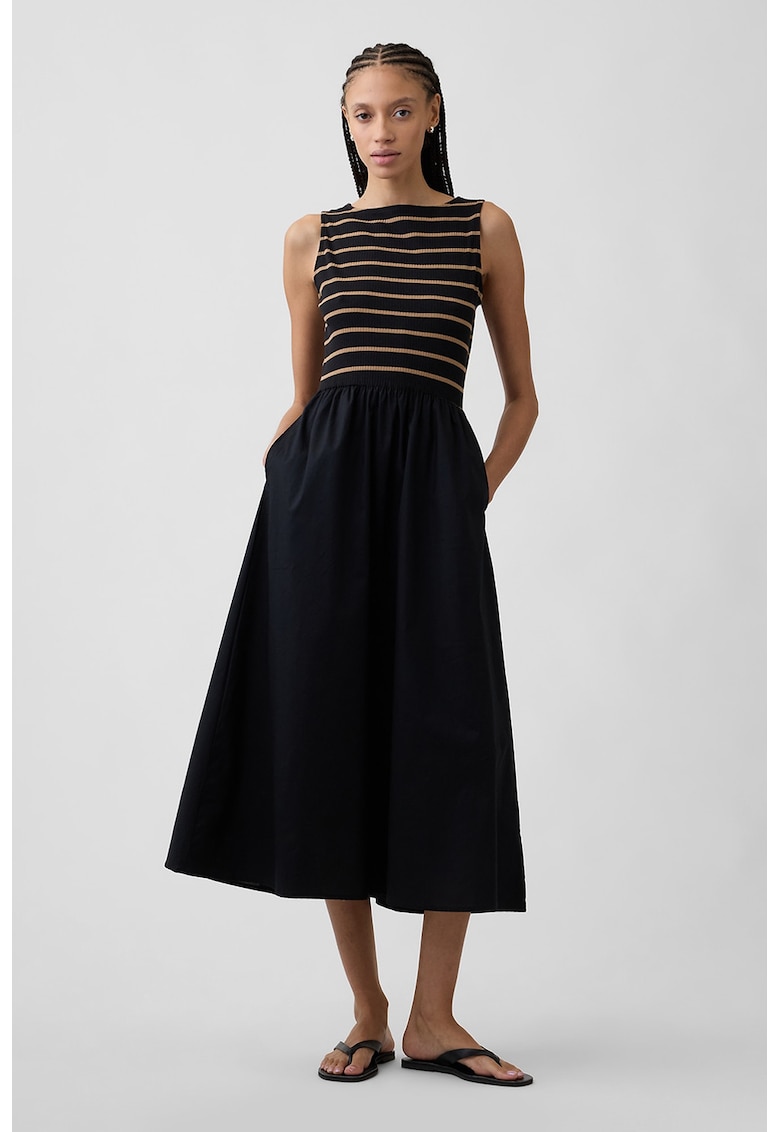 Rochie lunga din bumbac cu croiala evazata - Negru