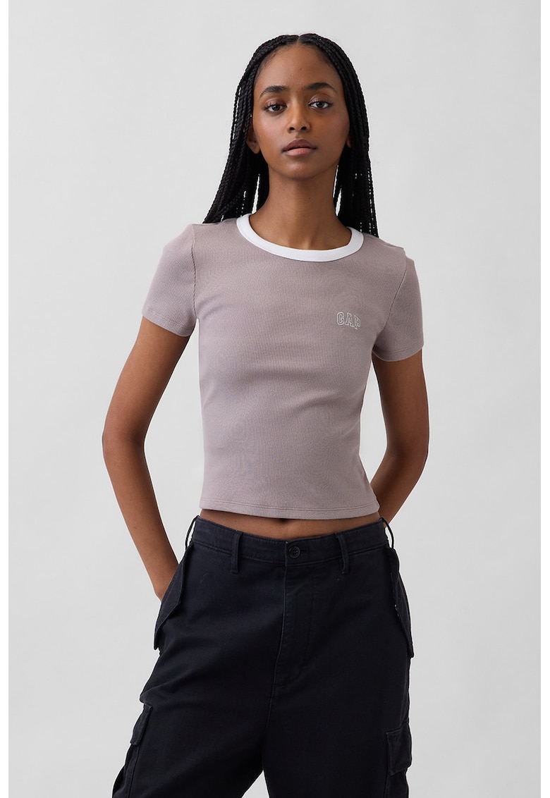 Tricou crop cu logo - Bej