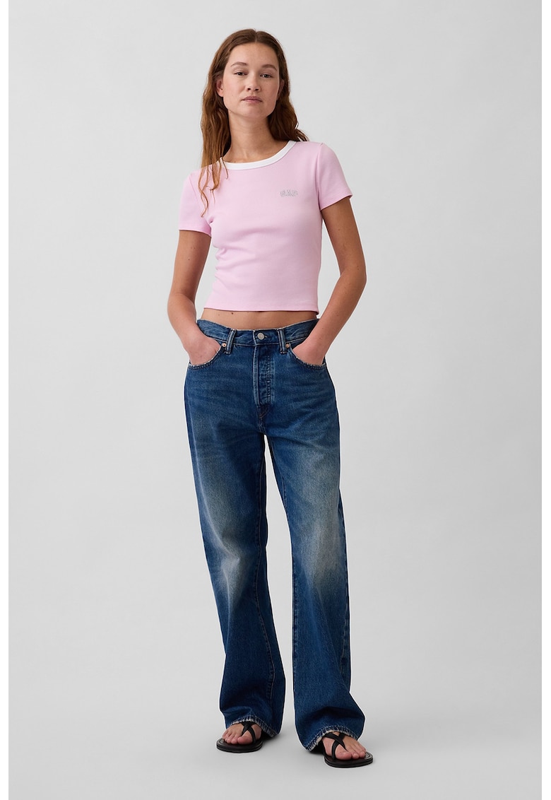 Tricou crop cu logo - Roz pastel