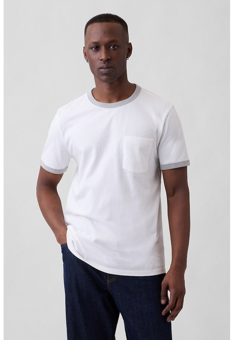 Tricou din bumbac cu buzunar pe piept - Alb
