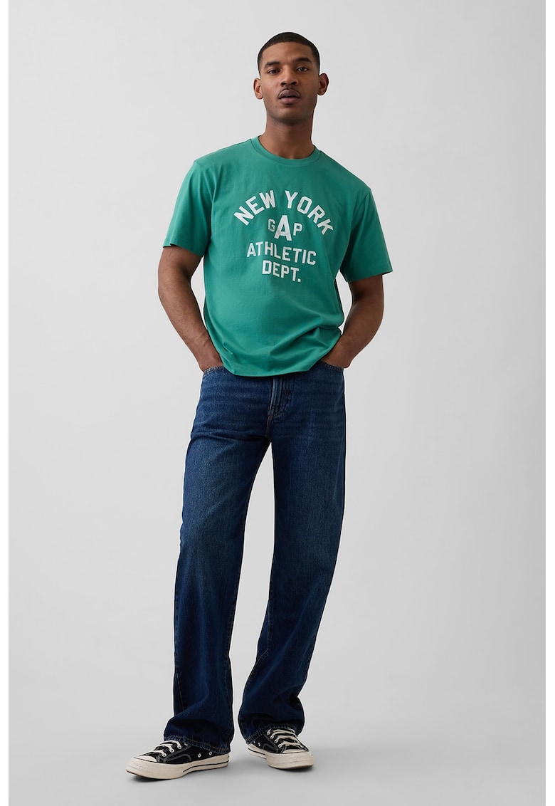 Tricou din bumbac cu imprimeu text - Verde aquamarin