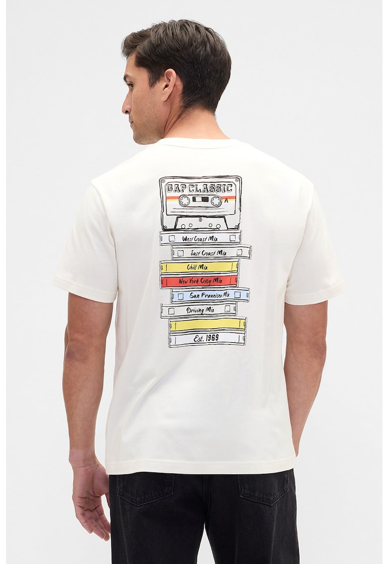 Tricou din bumbac cu imprimeu pe partea din spate - Alb fildes