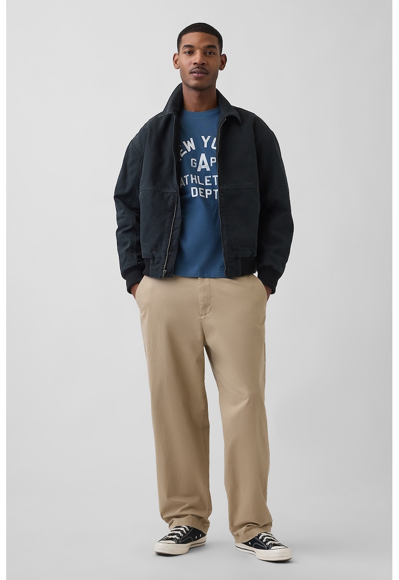 Tricou din bumbac cu imprimeu logo si text - Albastru petrol