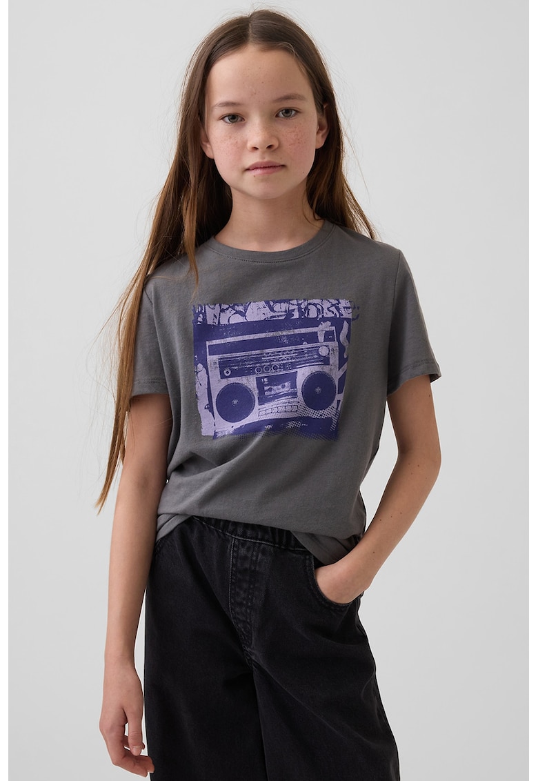 Tricou lejer cu imprimeu - Gri inchis