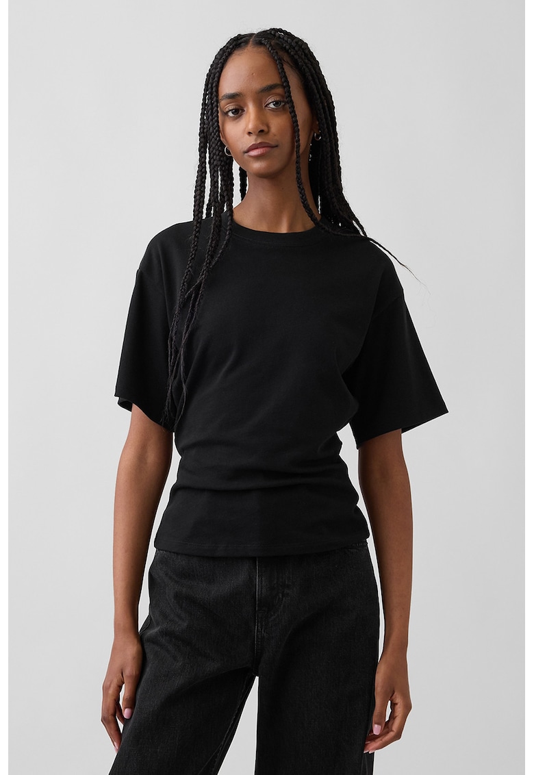 Tricou din bumbac cu decolteu la baza gatului - Negru