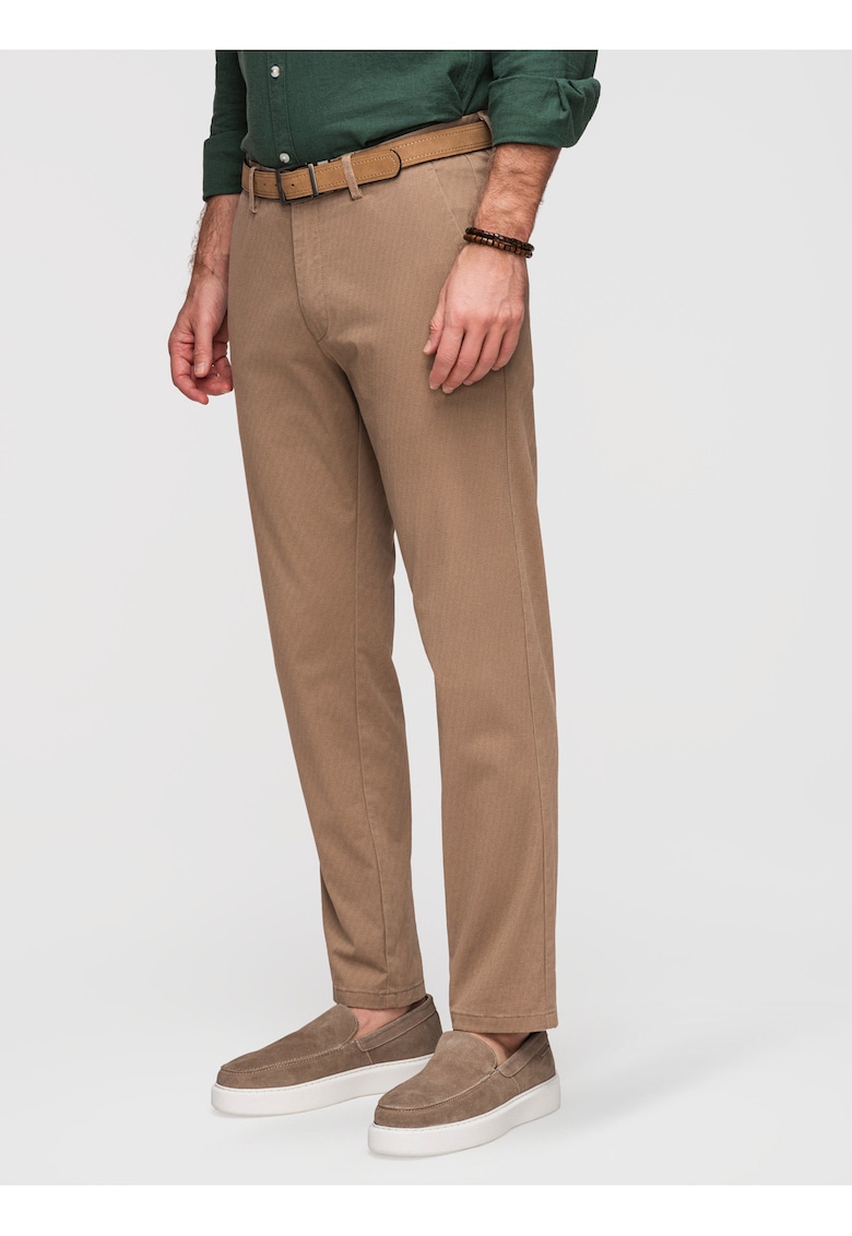 Pantaloni chino din bumbac elastic cu croiala regular fit - Bej