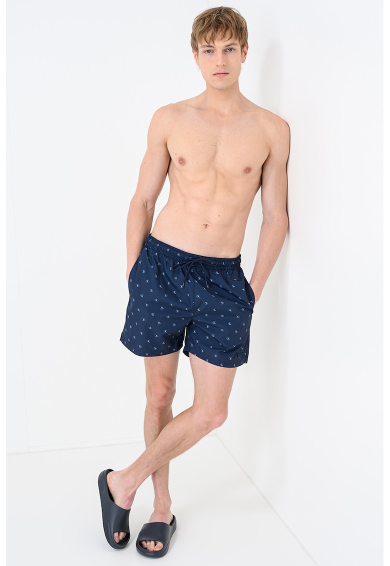 Pantaloni scurti de baie cu imprimeu - Bleumarin