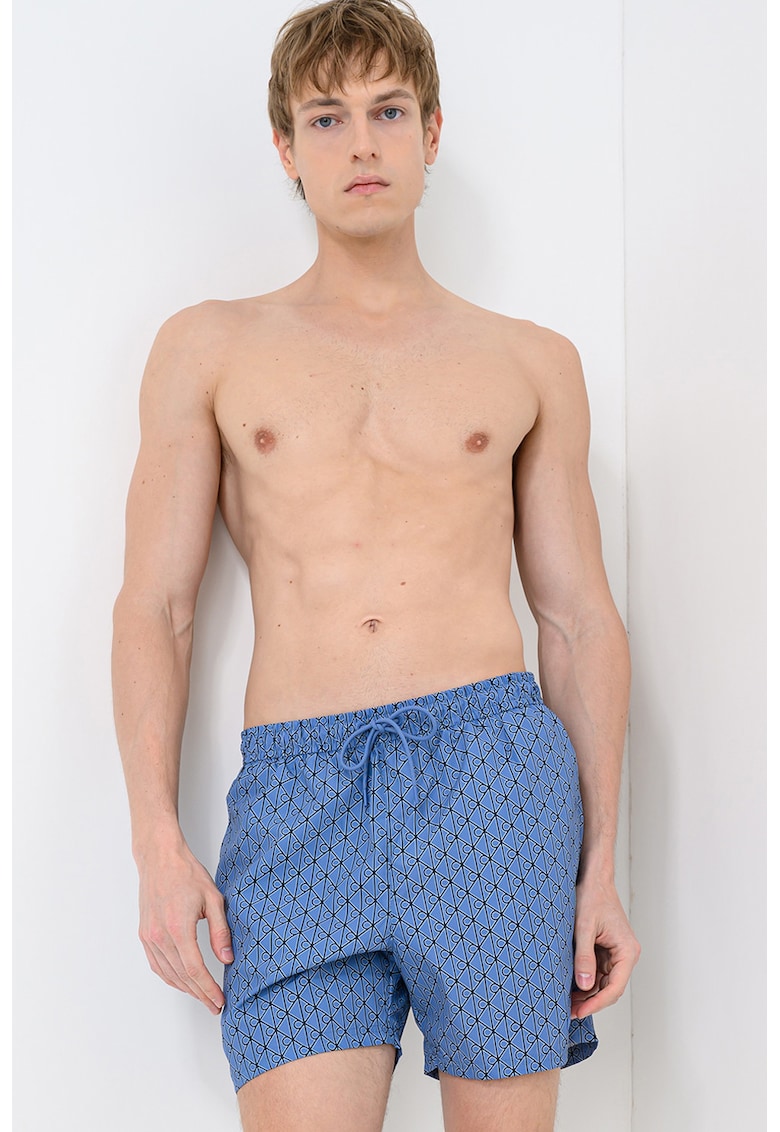 Pantaloni scurti de baie cu imprimeu - Albastru prafuit