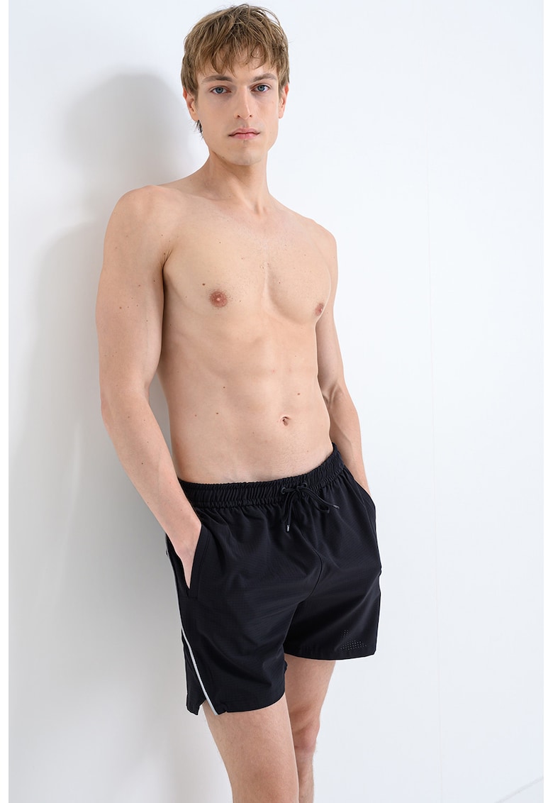 Pantaloni scurti de baie cu insertii contrastante - Negru