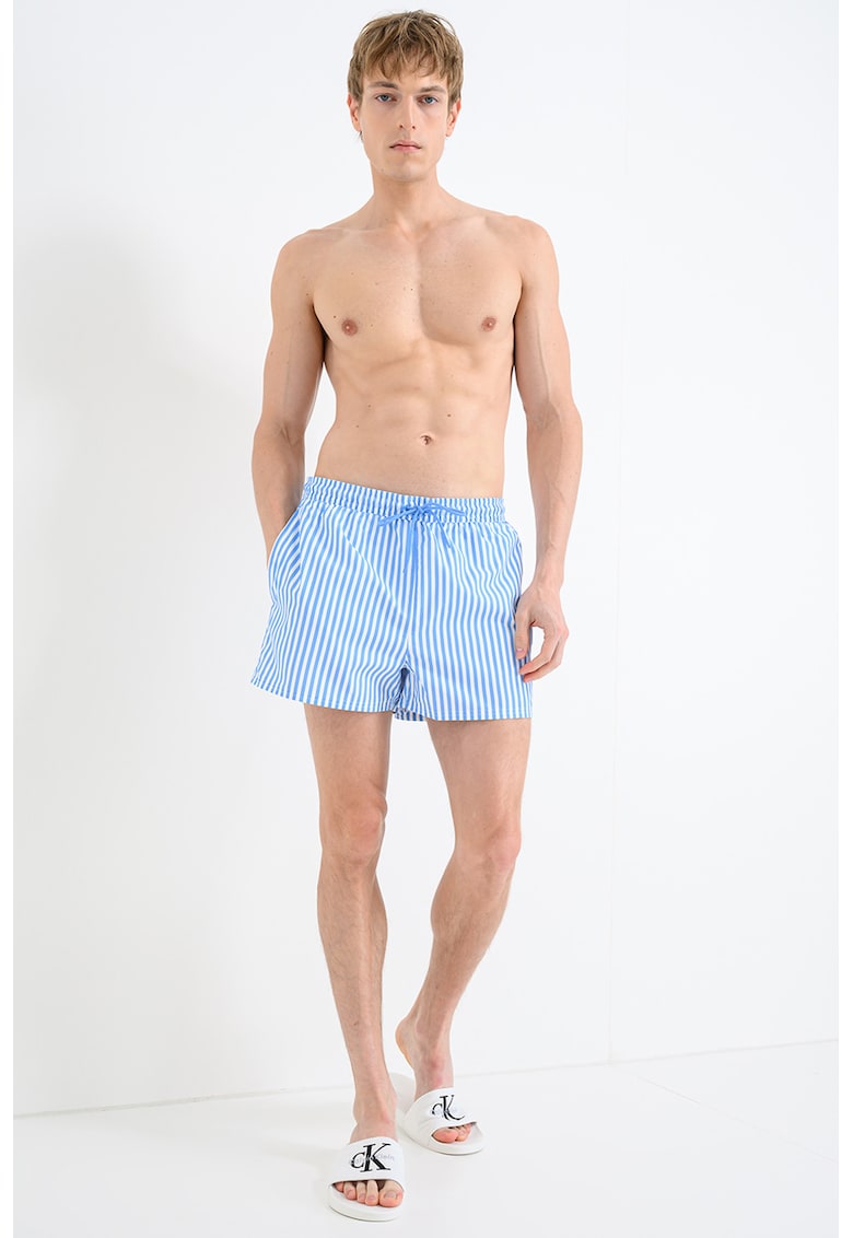 Pantaloni scurti de baie cu snur - Alb/Albastru