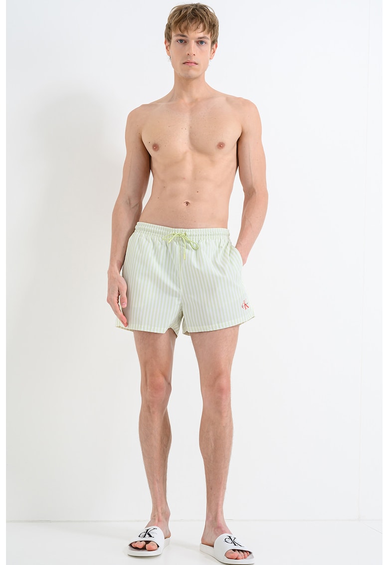 Pantaloni scurti de baie cu snur - Alb/Verde lime