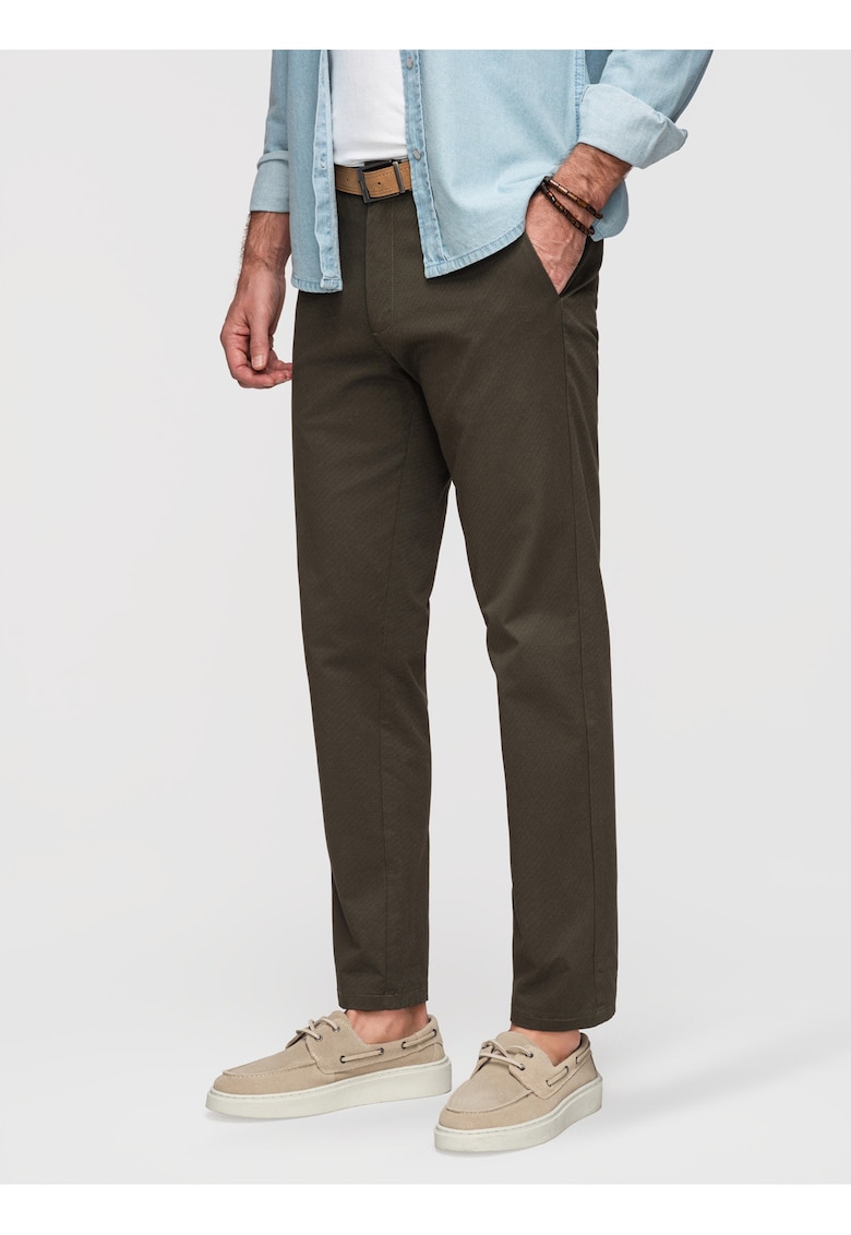 Pantaloni chino din bumbac elastic cu croiala regular fit - Verde inchis