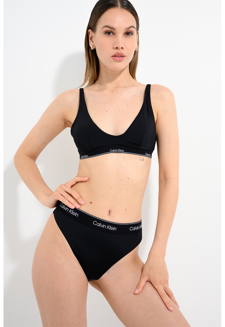 Bustiera de baie cu model monograma - Negru
