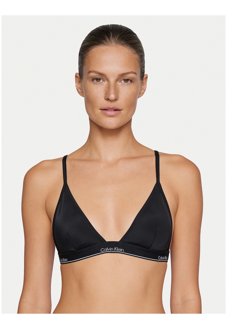Sutien bralette de baie cu banda logo - Negru