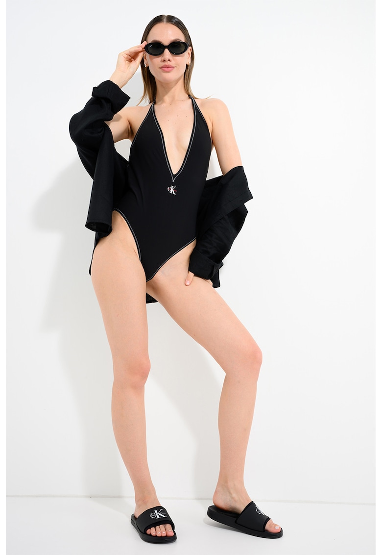 Costum de baie intreg cu decolteu adanc - Negru