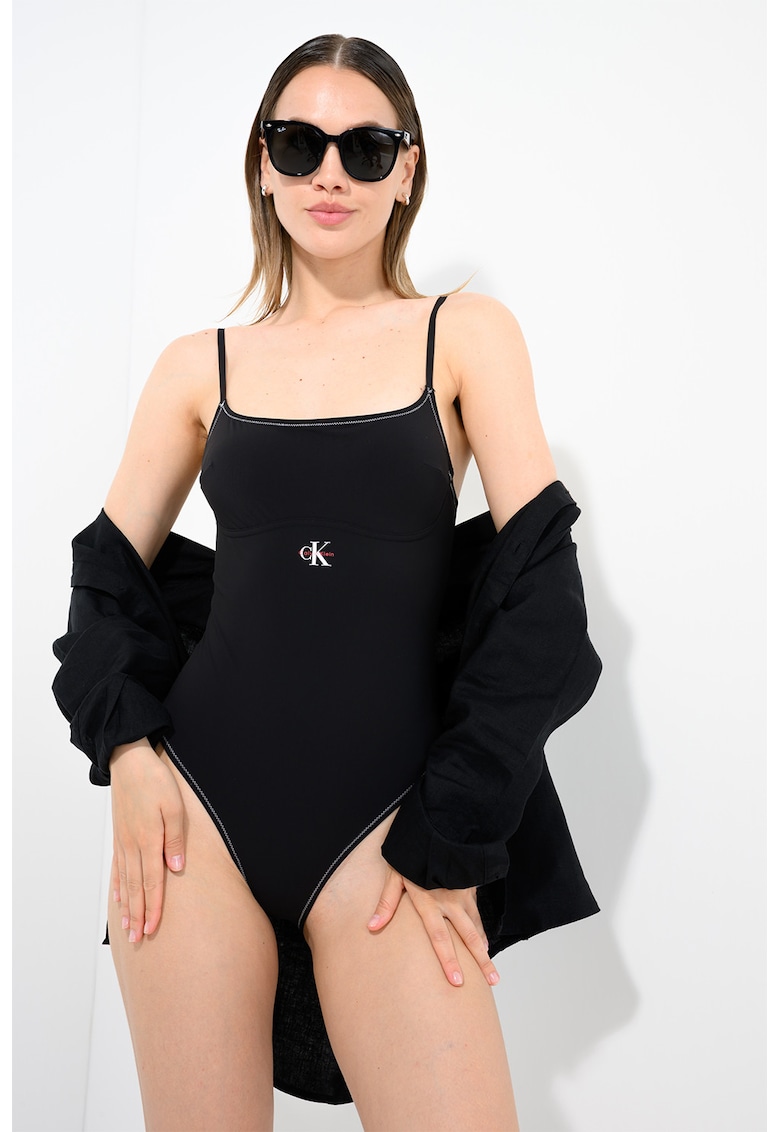 Costum de baie intreg cu logo - Negru