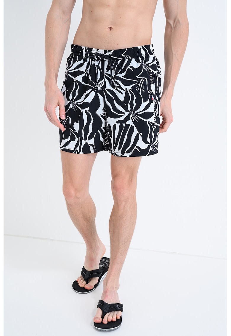 Pantaloni scurti de baie cu model - Alb/Negru